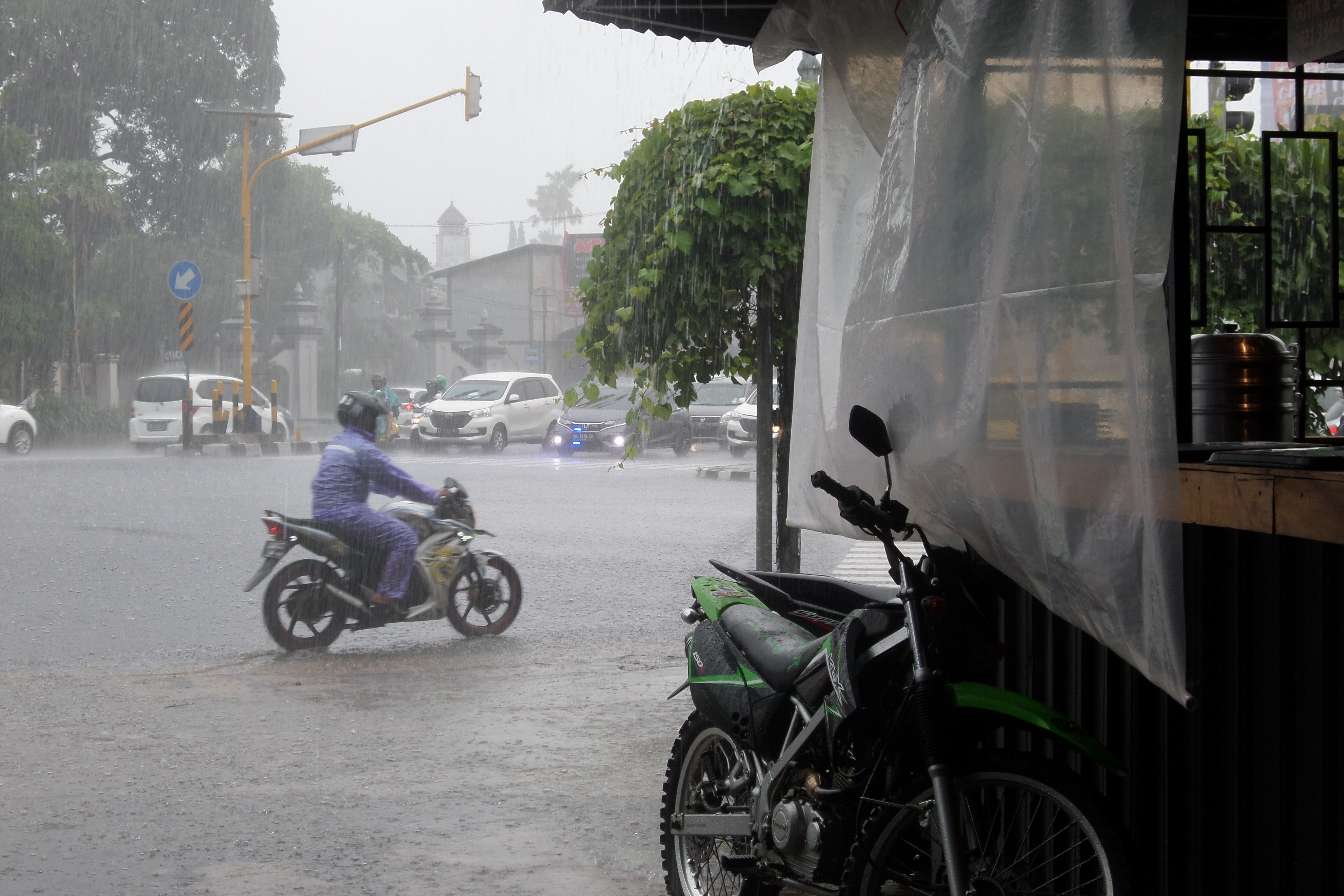 Rain in Yogyakarta, from inside a restaurant