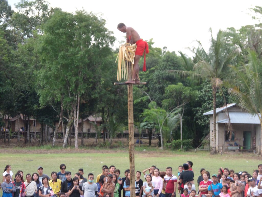Bamboo pole climbing contest